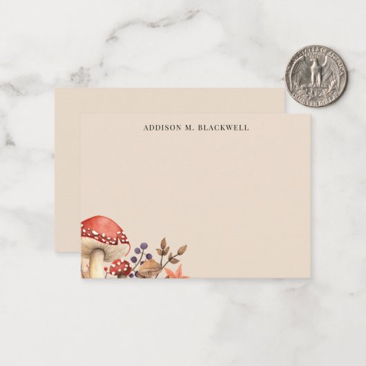 秋の落ち葉とキノコのカスタマイズギフト ノートカード (正面/裏面インサイチュ)