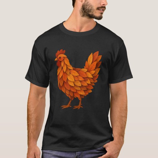 秋の落ち葉とニワトリ Tシャツ (正面)