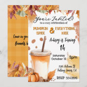 🍁 秋の落ち葉とパンプキンスパイス パーティーのお誘い 招待状 (正面/裏面)