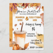 🍁 秋の落ち葉とパンプキンスパイス パーティーの招待状 招待状 (正面/裏面)