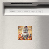 秋の落ち葉とペルシャ猫の感謝祭アート マグネット (インサイチュ (食洗機))