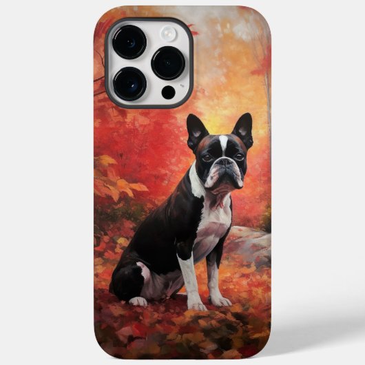 秋の落ち葉とボストンテリアにインスパイアされ Case-Mate iPhoneケース (裏面)