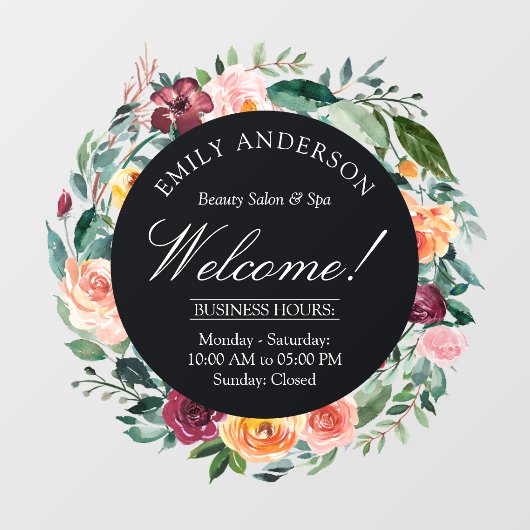 秋の落ち葉とローズの花のリース ビジネス ウィンドウサイン (シート)