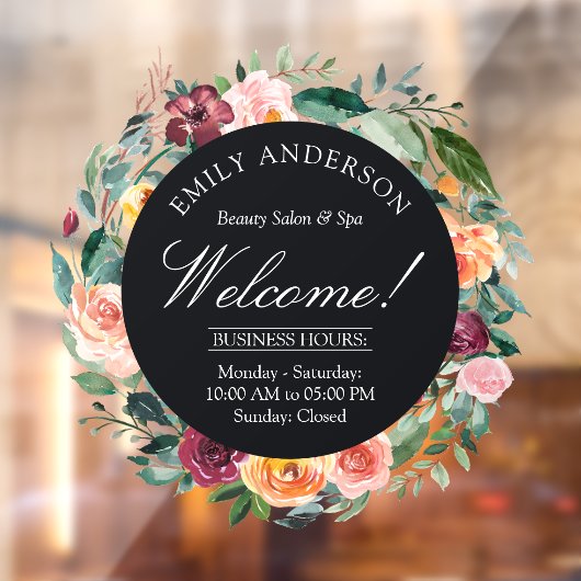 秋の落ち葉とローズの花のリース ビジネス ウィンドウサイン (シート2)