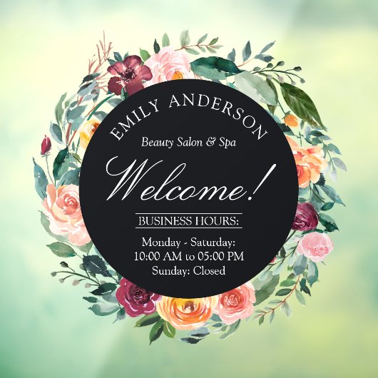 秋の落ち葉とローズの花のリース ビジネス ウィンドウサイン (シート3)