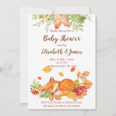 秋の落ち葉と可愛い子ギツネのベビーシャワー招待状 招待状 (正面)