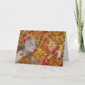 秋の落ち葉と可愛い猫、ハロウィン、感謝祭 カード (正面)