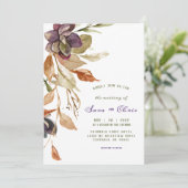 秋の落ち葉と多肉植物 | 紫の水彩 招待状 (スタンド正面)