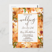 秋の落ち葉と緑のクラシックなウェディング ポストカード (正面/裏面)