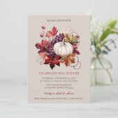 秋の落ち葉と花のモチーフのパンプキン 感謝祭のディナー 招待状 (スタンド正面)