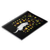 秋の落ち葉のイラストの白猫 ノートブック (左側)