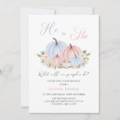 秋の落ち葉のカボチャの赤ちゃん性別発表 招待状 (正面)