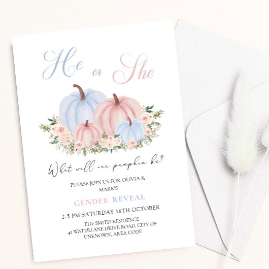 秋の落ち葉のカボチャの赤ちゃん性別発表 招待状