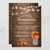 秋の落ち葉のストリングライト　感謝祭の食事 招待状 (正面/裏面)