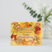 秋の落ち葉のリース　ハッピーサンクスギビング シーズンポストカード (スタンド正面)