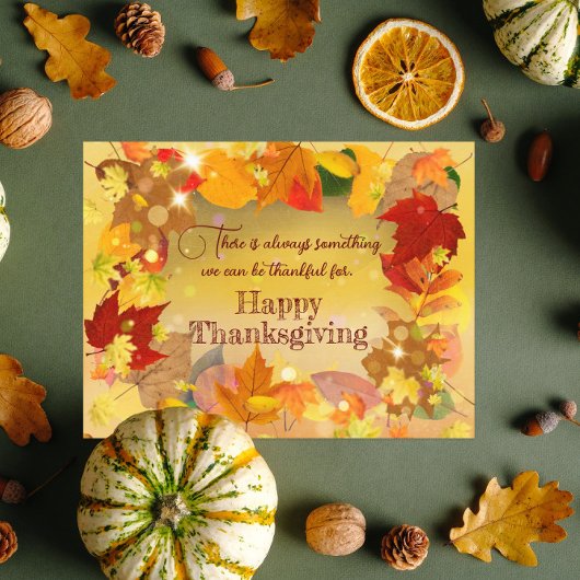 秋の落ち葉のリース　ハッピーサンクスギビング シーズンポストカード