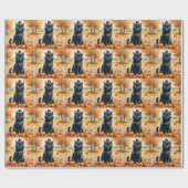 秋の落ち葉の中の黒猫 感謝祭アート ラッピングペーパー (フラット)