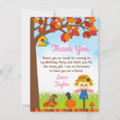 秋の落ち葉の少女かかし誕生日 サンキューカード (正面)