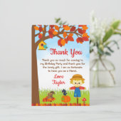 秋の落ち葉の少年かかし誕生日 サンキューカード (スタンド正面)