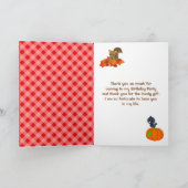 秋の落ち葉の少年かかし誕生日 サンキューカード (内部)