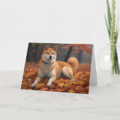 秋の落ち葉の柴犬にインスパイアされて カード (正面)