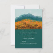 秋の落ち葉の森の木々 青い山 水彩 出欠カード (正面)