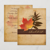 秋の落ち葉を写した古びた紙の返信カード 出欠カード (正面/裏面)