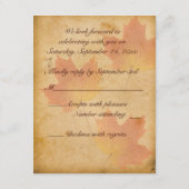 秋の落ち葉を写した古びた紙の返信カード 出欠カード (裏面)