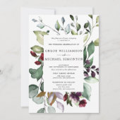 秋の落ち葉を添えたボタニカルフレームのウェディング 招待状 (正面)