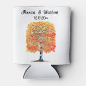 秋の落ち葉オレンジ水彩ウェディング 缶クーラー (正面)