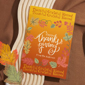 秋の落ち葉 かわいい モダン ハッピー サンクスギビング ポストカード