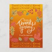 秋の落ち葉 かわいい モダン ハッピー サンクスギビング ポストカード (正面)