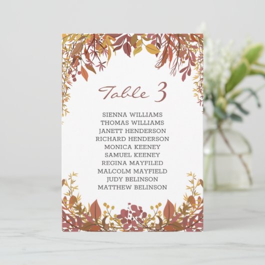 秋の落ち葉 ウェディング席札 招待状 (スタンド正面)