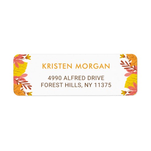 秋の落ち葉 オレンジ色 黄色 紅葉 ラベル (正面)