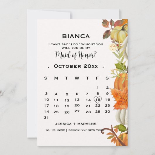 秋の落ち葉 カレンダー ブライズメイド プロポーズカード , 招待状 (正面)