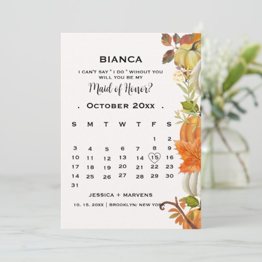 秋の落ち葉 カレンダー ブライズメイド プロポーズカード , 招待状 (スタンド正面)