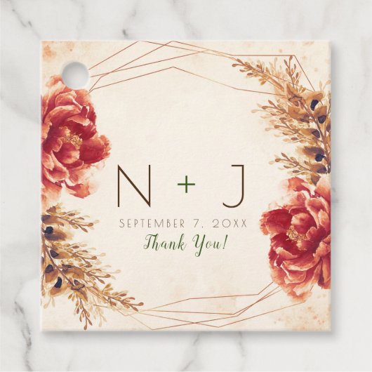 秋の落ち葉 スパイス フラワール ウォータカラー ウェディング フェイバータグ (正面)