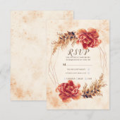 秋の落ち葉 スパイス フラワール ウォーターカラー ウェディング RSVP (正面/裏面)