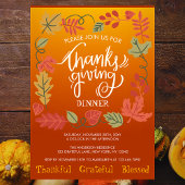 秋の落ち葉 タイポグラフィ 感謝祭 ディナー 招待状