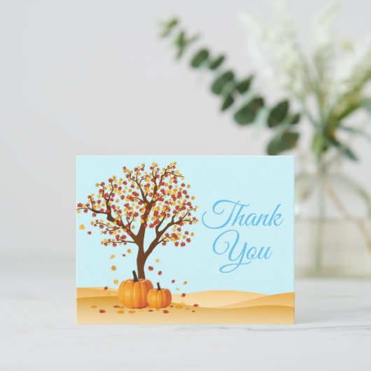 秋の落ち葉 ツリー かぼちゃ 感謝カード (スタンド正面)