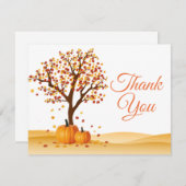 秋の落ち葉 ツリー かぼちゃ 感謝カード (正面/裏面)