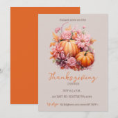 秋の落ち葉 パンプキン 感謝祭の食事 招待状 (正面/裏面)