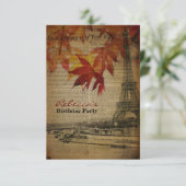 秋の落ち葉 フレンチ ヴィンテージ パリ 誕生日パーティー 招待状 (スタンド正面)