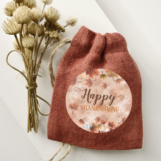 秋の落ち葉 ブラウンリーフ 感謝祭ハッピー ラウンドシール