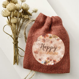 秋の落ち葉 ブラウン リーブス ハッピー サンクスギビング ラウンドシール