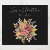 秋の落ち葉 ブラック ラスティック 水彩 結婚式 ビールラベル (シングルラベル)