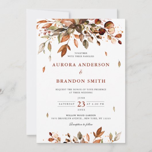 秋の落ち葉 ラスティック カントリー ボヘミア ウェディング イン 招待状 (正面)