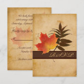 秋の落ち葉　古い紙の返信カードII - 小 出欠カード (正面/裏面)