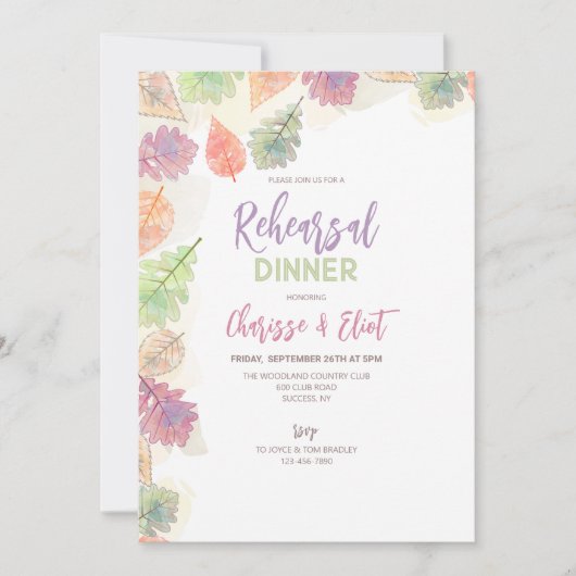 秋の落ち葉 手描き 招待状 (正面)