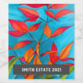 秋の落ち葉 水彩画の植物アート ワインボトルラベル ワインラベル (シングルラベル)